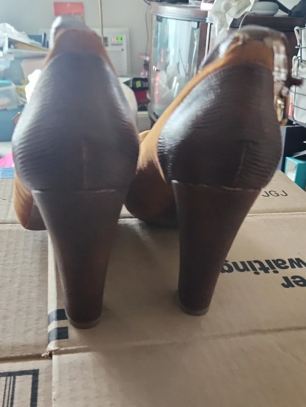Franco Sarto Chestnut Suede Mary Jane Heels with Brown Textured Strap - NWOT